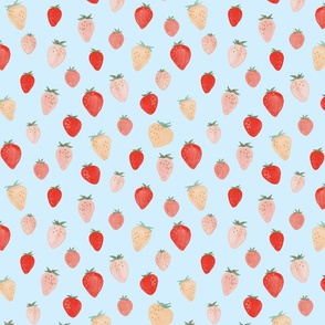 Watercolor Strawberry pattern - blue background