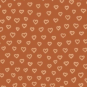 Tiny hand-drawn terracotta hearts pattern 12x8 in repeat