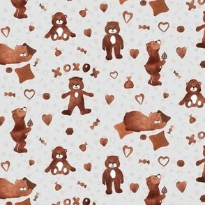 small-Little Red Bears on platinum light gray  - gender neutral girl or boy nursery