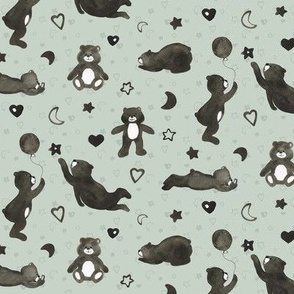 small-Little Black Bears on Ash Grey  - gender neutral girl or boy nursery