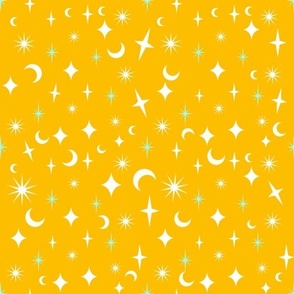 Halloween Stars Sparkles Moons Yellow and White 