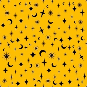 Halloween Stars Sparkles Moons Yellow and Black