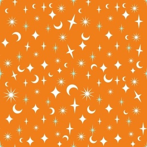 Halloween Stars Sparkles Moons Orange and White