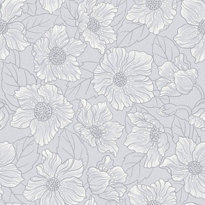 Hellebores Floral Antique Grey Natural White