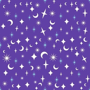 Halloween Stars Sparkles  Moons Purple and White
