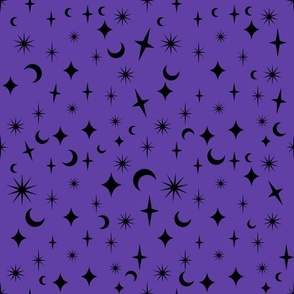 Halloween Stars Sparkles Moons Purple and Black