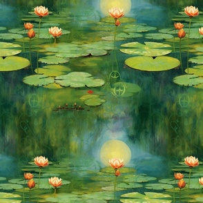 monet waterlilies and peach lotus