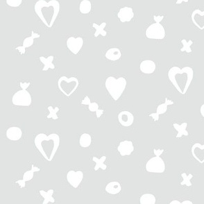 medium-Moons and stars and hearts - white on platinum light gray  - gender neutral girl or boy nursery