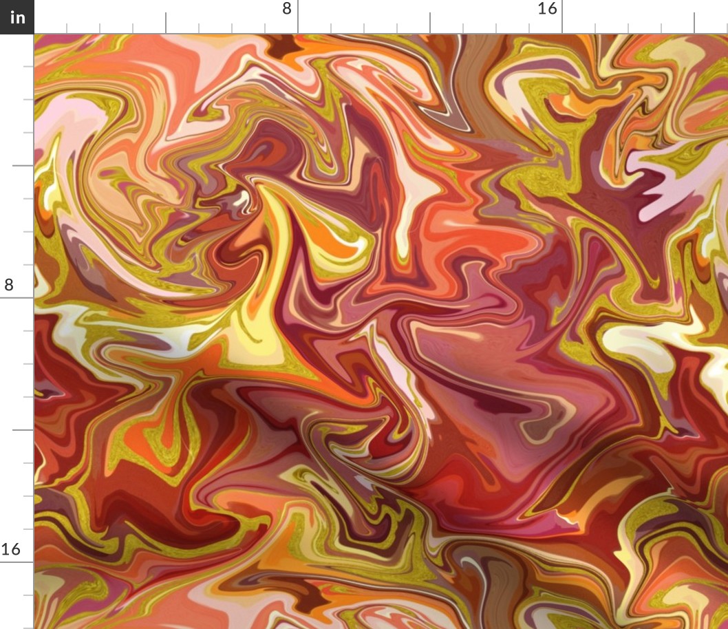 Summer Berries and Gold  Silk Marble - Red, Yellow, Orange, Pink Liquid Paint Pattern