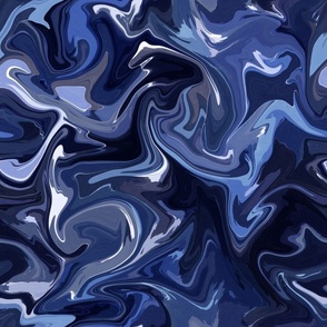 Delft Blue Silk Marble - Blue and White Liquid Paint Pattern