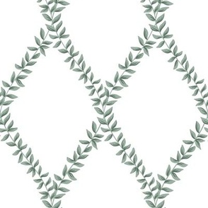 mary | leafy diamond trellis vines in blue green on white