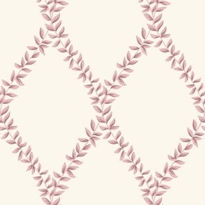 mary | leafy diamond trellis vines in blush pink on off white