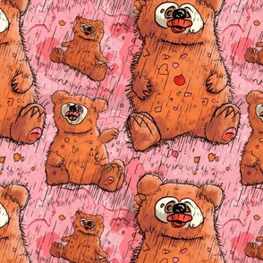 neo expressionism teddy bears in pink and orange 