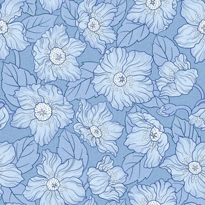 Hellebores Floral  Teal Blue