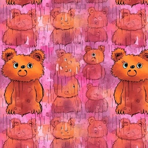 neo expressionism cartoon bears in pink and orange 