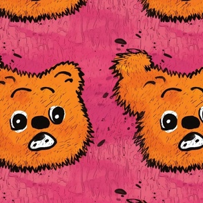 neo expressionism grunge cartoon bears in pink and orange 
