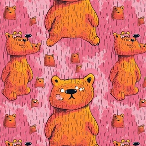 neo expressionism surreal bears in pink and orange 