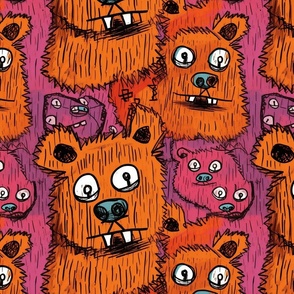 neo expressionism bears in pink and orange 