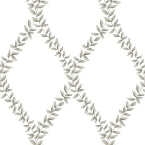 mary | leafy diamond trellis vines in cromarty grey on white