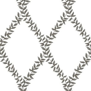 mary | leafy diamond trellis vines in dark grey on white
