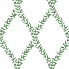 mary | leafy diamond trellis vines in green on white