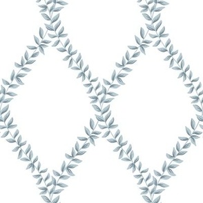 mary | leafy diamond trellis vines in light blue grey on white