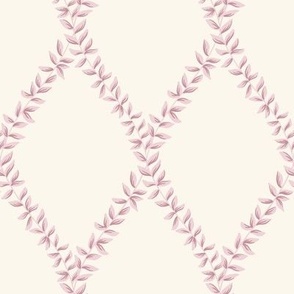mary | leafy diamond trellis vines in light pink on off white