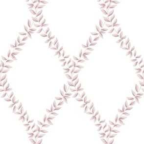 mary | leafy diamond trellis vines in middleton pink on white