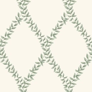 mary | leafy diamond trellis vines in palm light green on off white