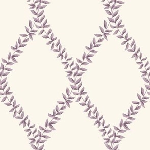mary | leafy diamond trellis vines in sugared almond lilac on off white