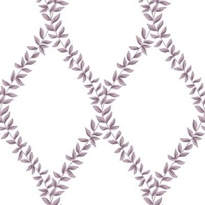 mary | leafy diamond trellis vines in sugared almond lilac purple on white