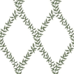 mary | leafy diamond trellis vines in sutcliffe grey green on white
