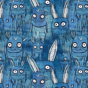 neo expressionism blue bunny cartoon