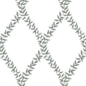 mary | leafy diamond trellis vines in teresa's green grey on white