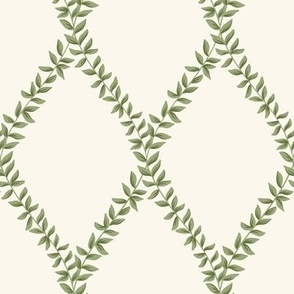mary | leafy diamond trellis vines in yeabridge green on off white