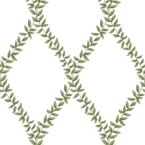 mary | leafy diamond trellis vines in yeabridge green on white