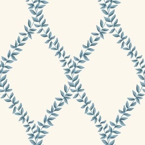 mary | leafy diamond trellis vines in yonder blue on off white