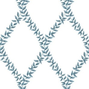 mary | leafy diamond trellis vines in yonder blue on white