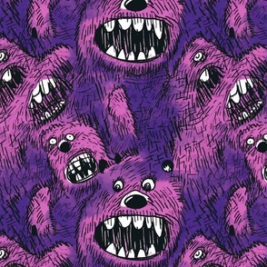 neo expressionism pink and purple bear with teeth