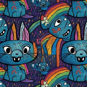neo expressionism rainbow rabbit 
