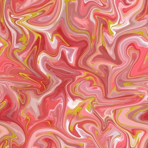 Gentle Pink with Gold Silk Marble - Pastel and Hot Pink with White Liquid Paint Pattern