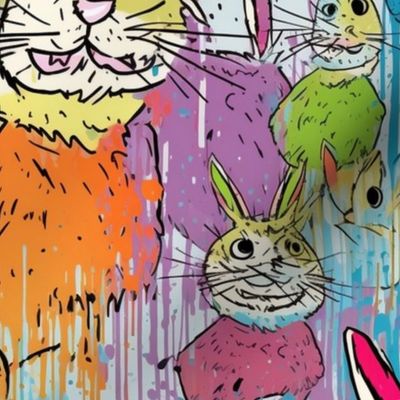 neo expressionism grunge rainbow rabbit 