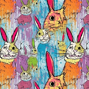 neo expressionism grunge rainbow rabbit 