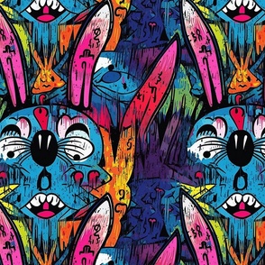 neo expressionism cartoon rainbow rabbit 