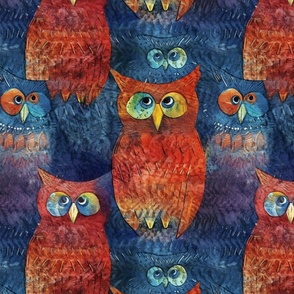 owls in brown and blue