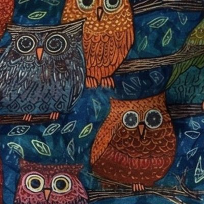 owls batik in a tree