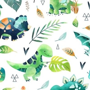 Dinosaurs – Dinosaur Fabric, Baby Boy Fabric, Dinosaur Bedding, Nursery Design Teal Blue Green Dinos (large, white)