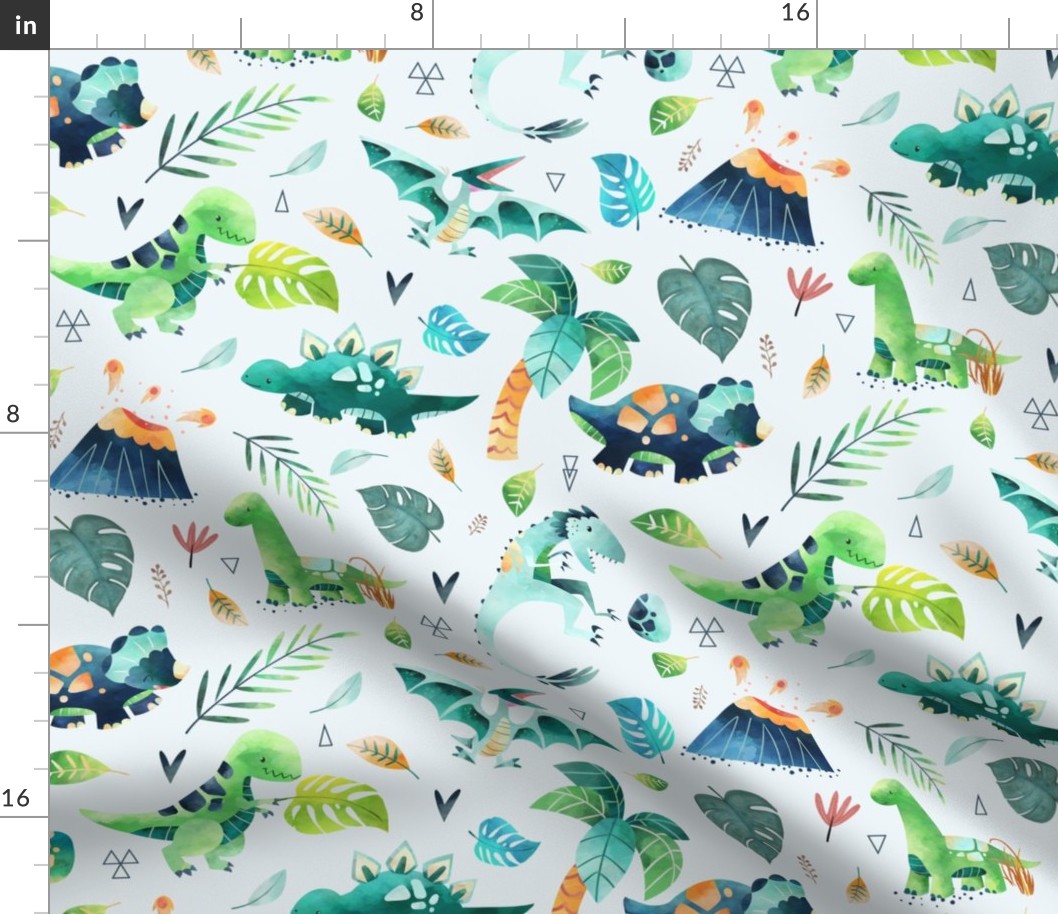 Dinosaurs – Dinosaur Fabric, Baby Boy Fabric, Dinosaur Bedding, Nursery Design Teal Blue Green Dinos (large, ice blue)