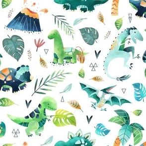 Dinosaurs – Dinosaur Fabric, Baby Boy Fabric, Dinosaur Bedding, Nursery Design Teal Blue Green Dinos (medium, white)