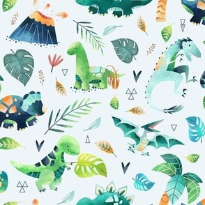 Dinosaurs – Dinosaur Fabric, Baby Boy Fabric, Dinosaur Bedding, Nursery Design Teal Blue Green Dinos (medium, ice blue)